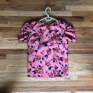 Coral puffy sleeve blouse
